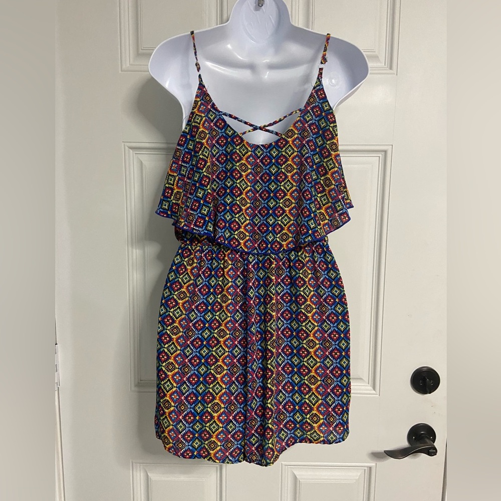 8- ESPRESSO MultiColor Geometric Romper - Picture 7 of 7